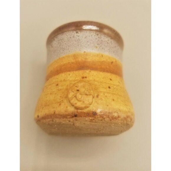 Studio Art Pottery Mini Cup Pot Vessel Desert Color Blue Brown Terracotta Signed - Picture 2 of 7